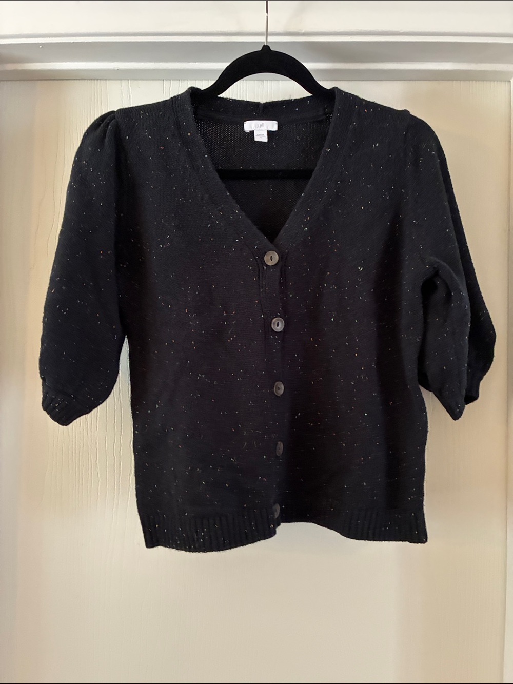 J. Jill Black Speckled V-Neck knit Button Cardigan, small